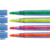 Rotuladores Fluorescentes Q-Connect Punta Biselada PET Reciclado – Caja 4 Colores